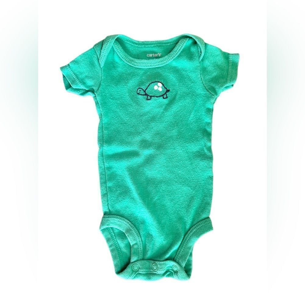 Carter’s Newborn Turtle One Piece, Cute Green Short Sleeve Baby Onesie Size NB